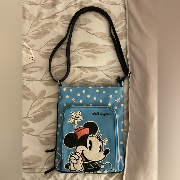 Disney World Minnie Mouse Blue Embroidered Crossbody - Picture 1 of 5